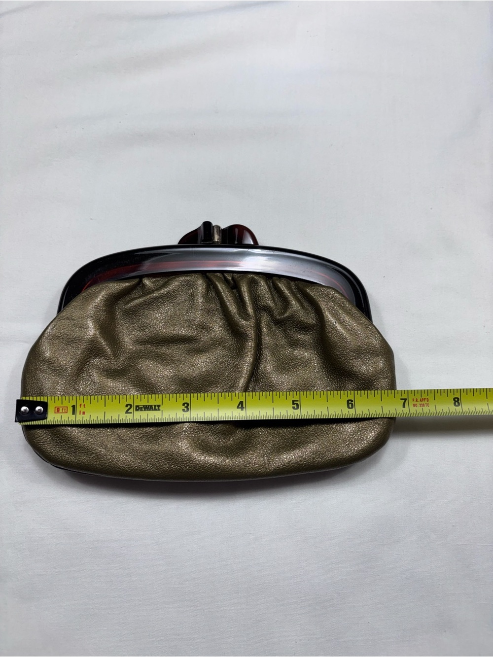 Vintage Italian Genuine Leather Metallic Gold Kiss-Lock Clutch Purse - Picture 15 of 16